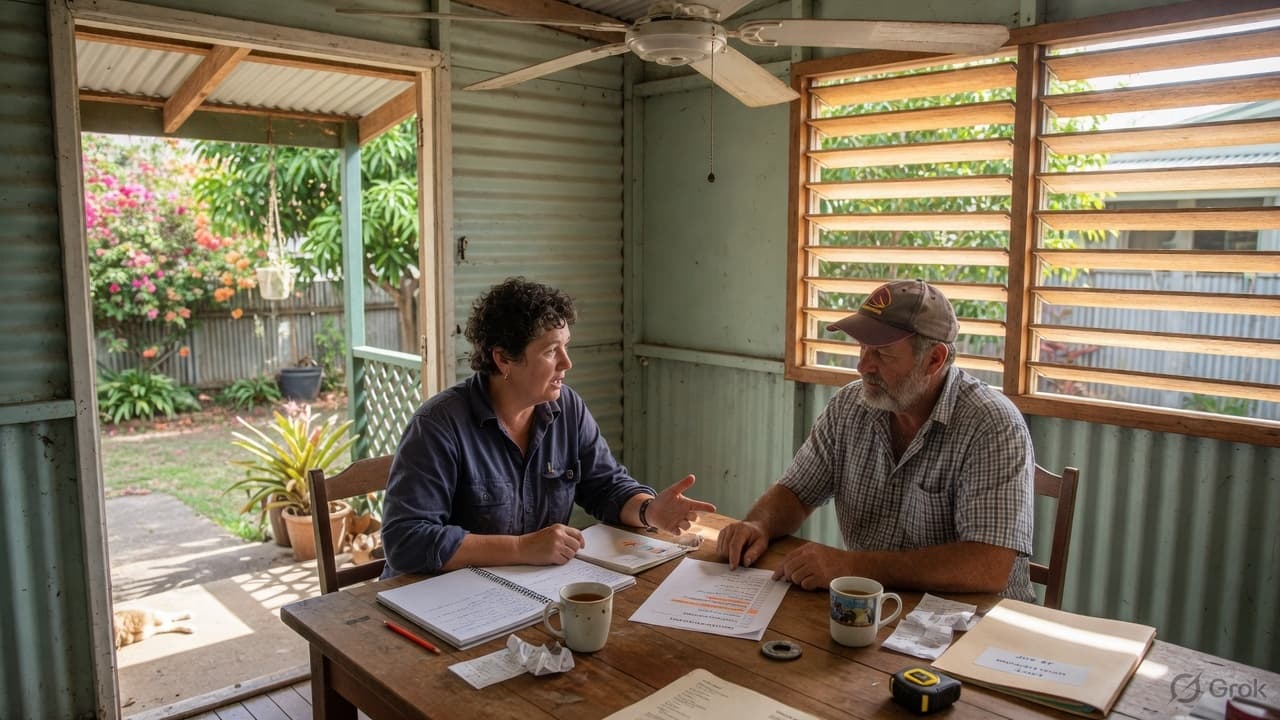 Brisbane inner city: walking through a checklist on a Queenslander verandah